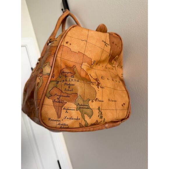 Vintage‎ Gitano World Map Duffle Bag Travel Carry On Luggage Atlas Leather - Picture 10 of 13